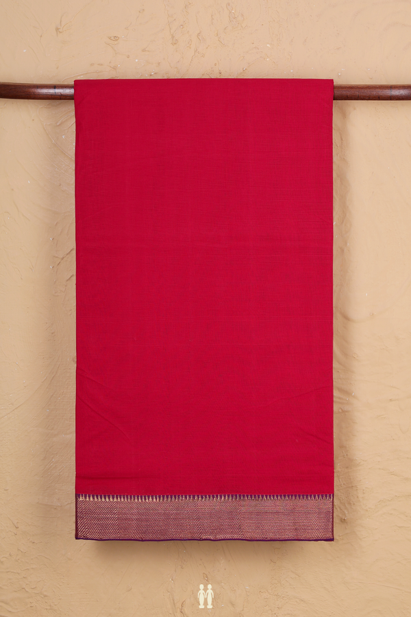 Mangalagiri Cotton Saree In Crimson Red With Contrast Border