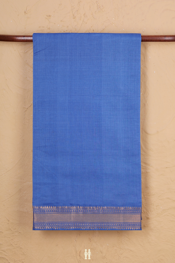 Mangalagiri Cotton Saree In Cornflower Blue With Zari Border