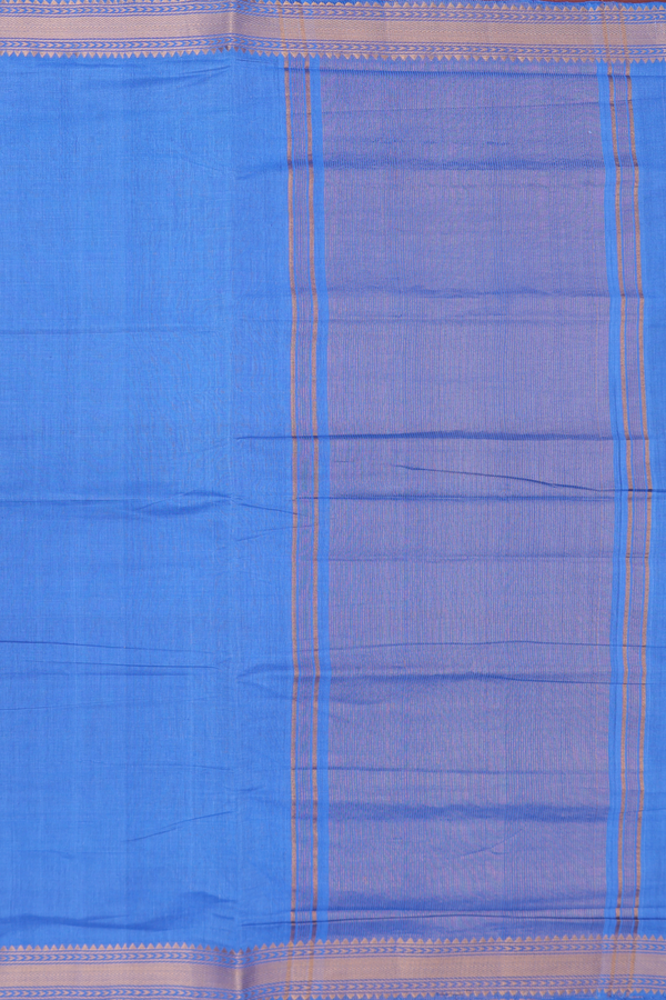 Mangalagiri Cotton Saree In Cornflower Blue With Zari Border