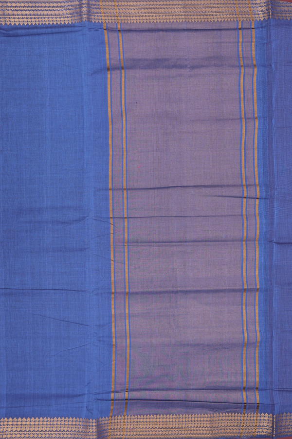 Mangalagiri Cotton Saree In Steel Blue With Zari Border