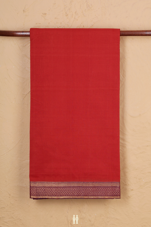 Mangalagiri Cotton Saree In Rust Orange With Contrast Border