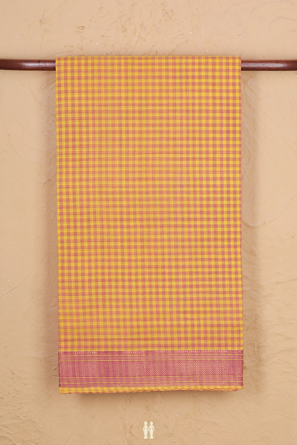 Mangalagiri Cotton Saree In Yellow With Checks Design