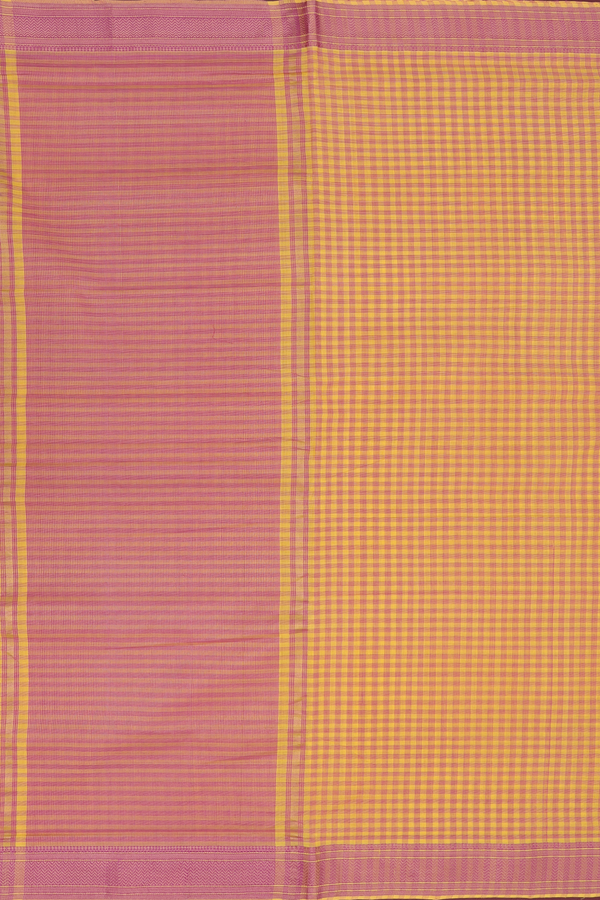 Mangalagiri Cotton Saree In Yellow With Checks Design