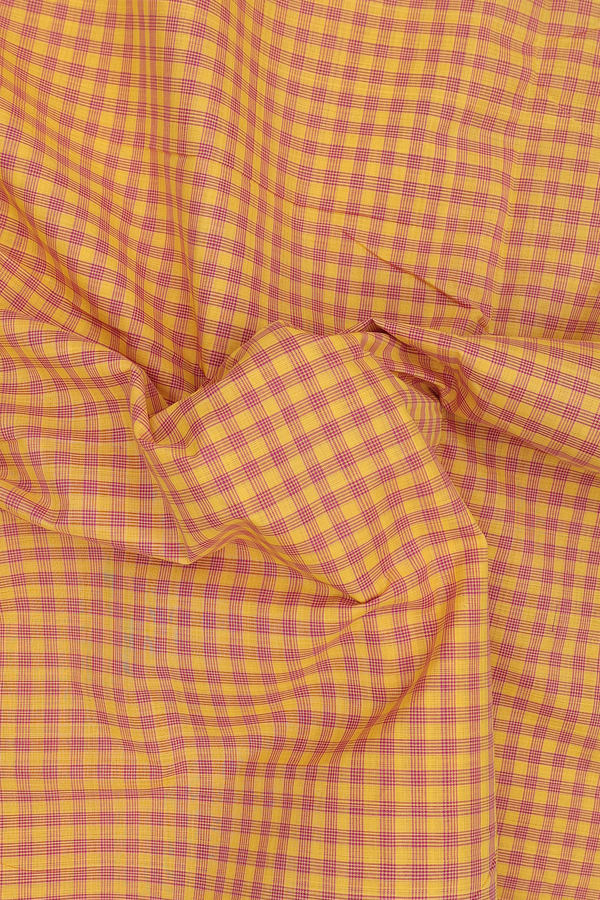 Mangalagiri Cotton Saree In Yellow With Checks Design