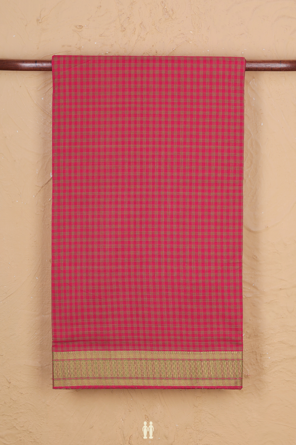 Mangalagiri Cotton Saree In Red With Checks Design