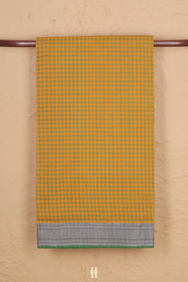 Mangalagiri Cotton Saree In Yellow With Checks Design
