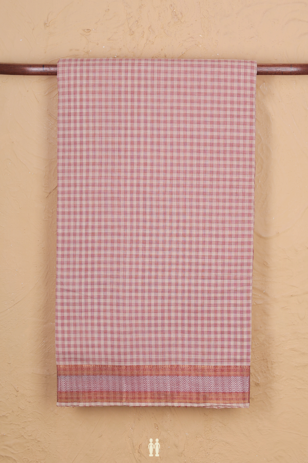 Mangalagiri Cotton Saree In Off White With Checks Design