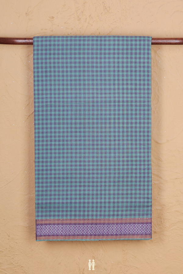 Mangalagiri Cotton Saree In Blue With Checks Design