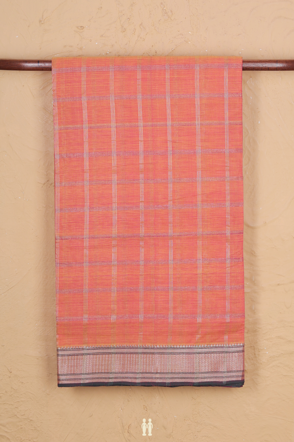 Mangalagiri Cotton Saree In Orange With Checks Design