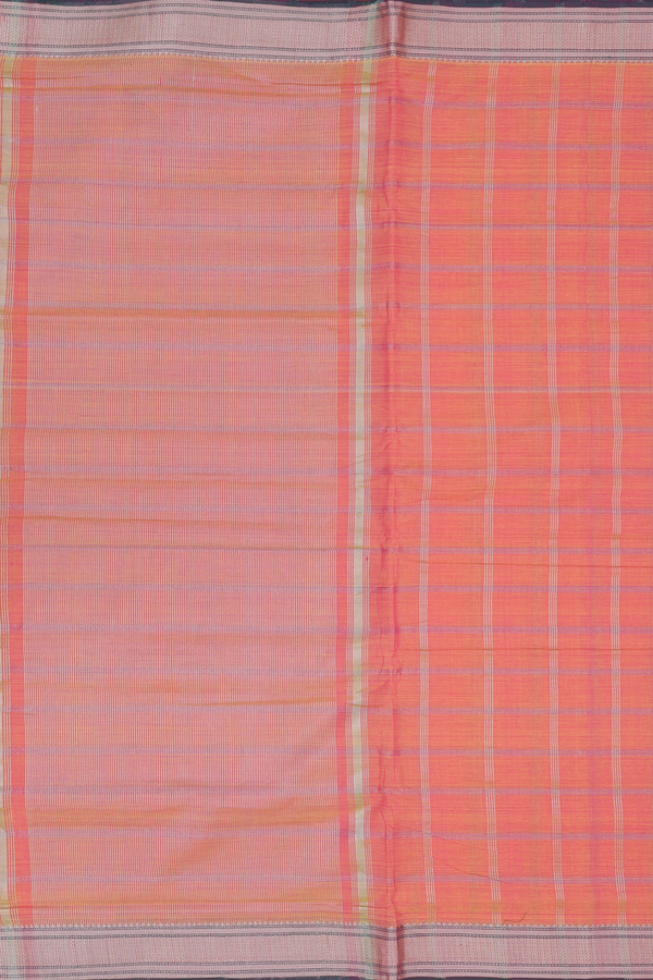 Mangalagiri Cotton Saree In Orange With Checks Design