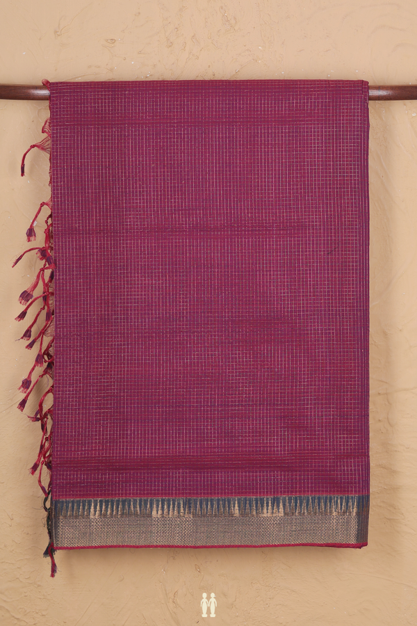 Mangalagiri Cotton Saree In Purple With Checks Design