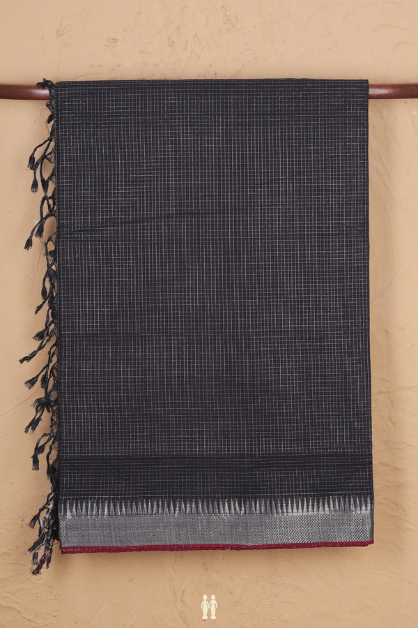 Mangalagiri Cotton Saree In Black With Checks Design