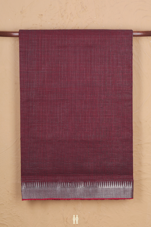 Mangalagiri Cotton Saree In Burgundy With Checks Design