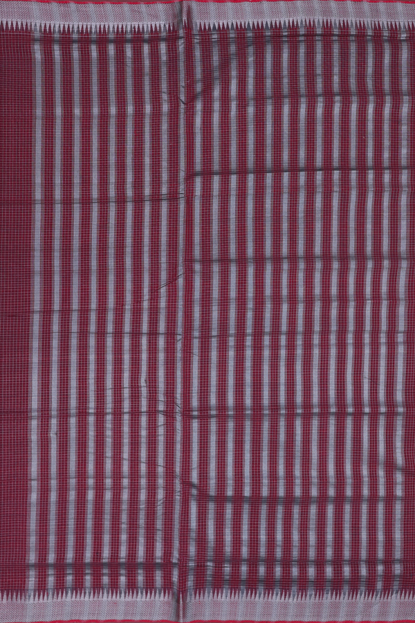 Mangalagiri Cotton Saree In Burgundy With Checks Design
