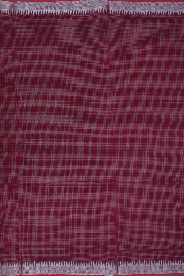 Mangalagiri Cotton Saree In Burgundy With Checks Design