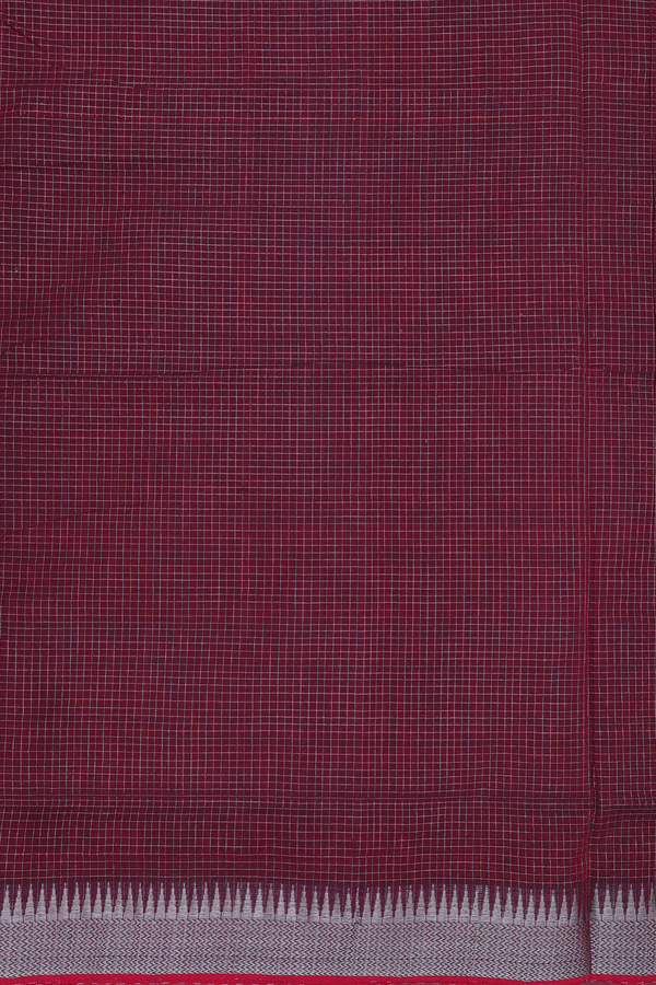 Mangalagiri Cotton Saree In Burgundy With Checks Design