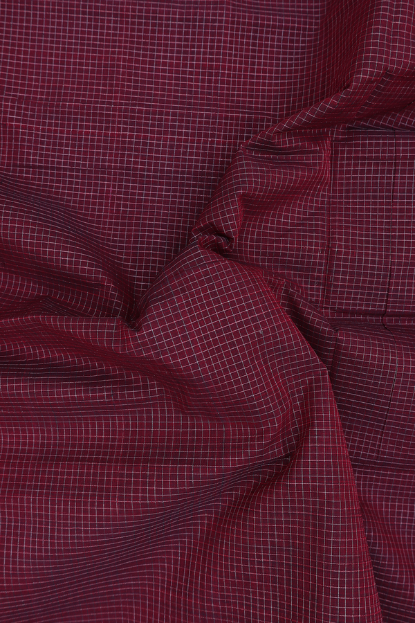 Mangalagiri Cotton Saree In Burgundy With Checks Design