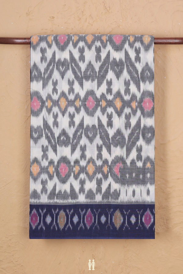 Pochampally Cotton Saree In White With Allover Design