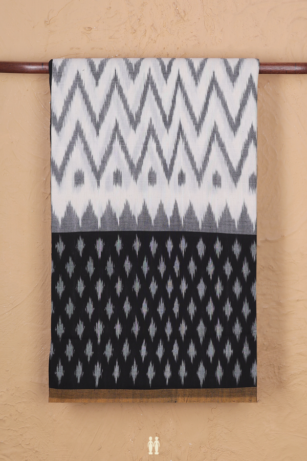 Pochampally Cotton Saree In White With Chevron Design