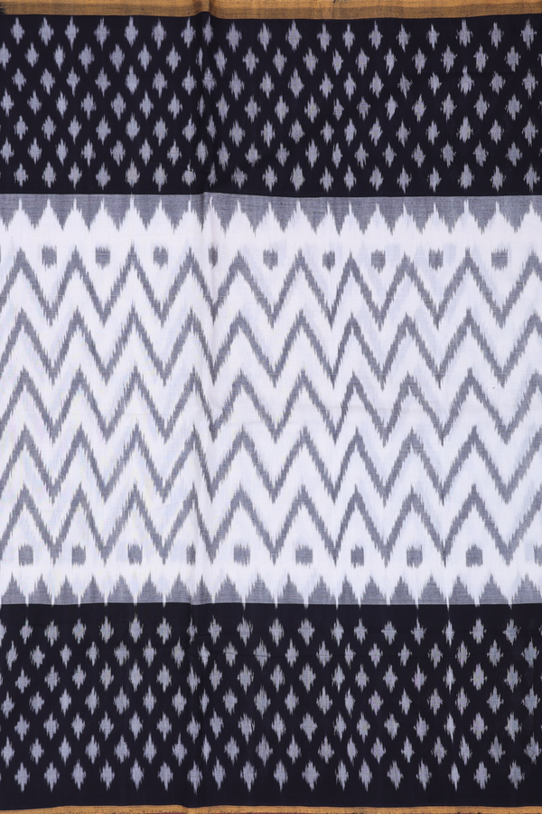 Pochampally Cotton Saree In White With Chevron Design