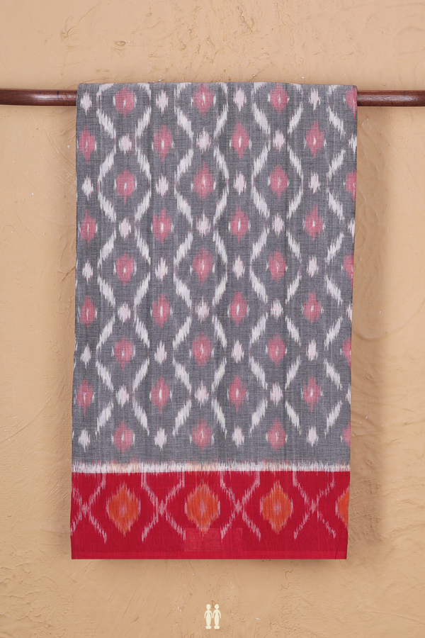 Pochampally Cotton Saree In Grey With Ogee Design