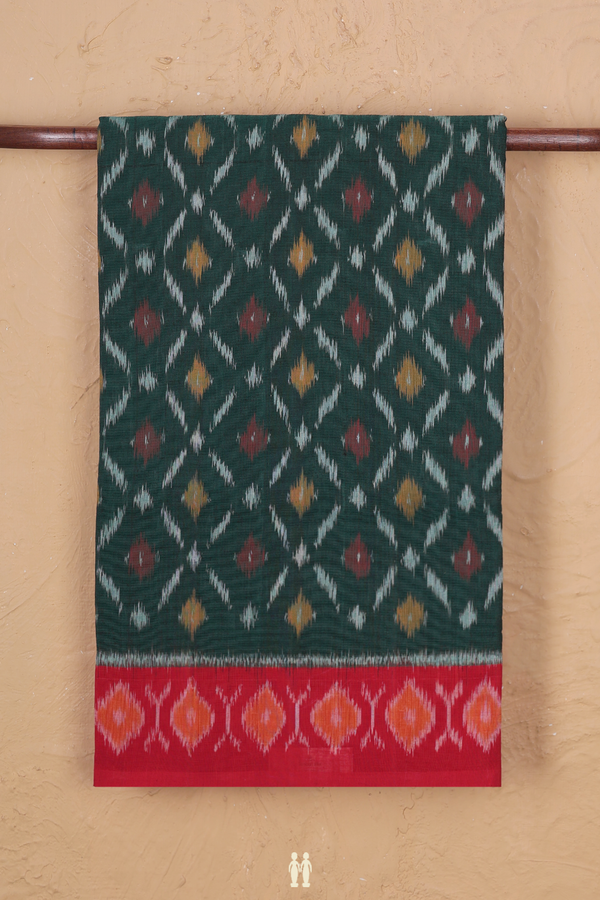 Pochampally Cotton Saree In Green With Diamond Design