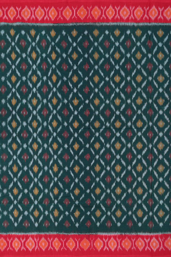 Pochampally Cotton Saree In Green With Diamond Design