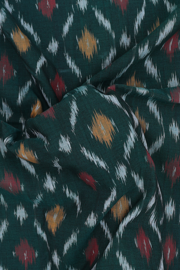 Pochampally Cotton Saree In Green With Diamond Design