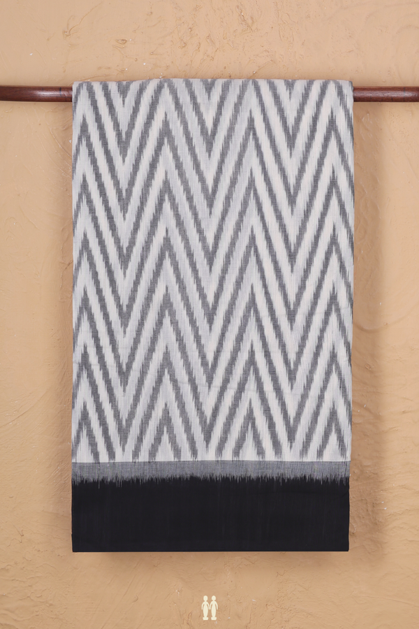 Pochampally Cotton Saree In White With Chevron Design