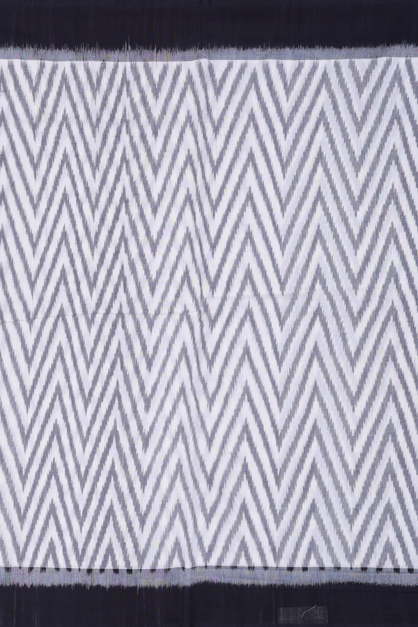 Pochampally Cotton Saree In White With Chevron Design