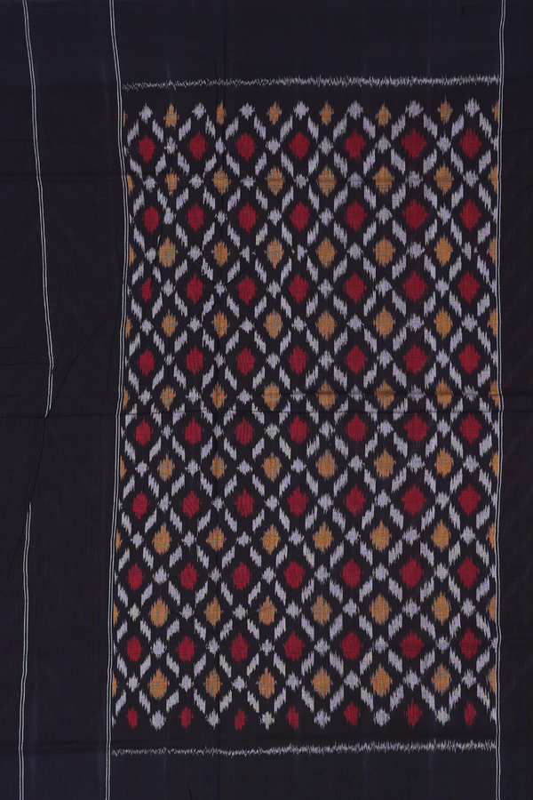 Pochampally Cotton Saree In Crimson Red With Chevron Design