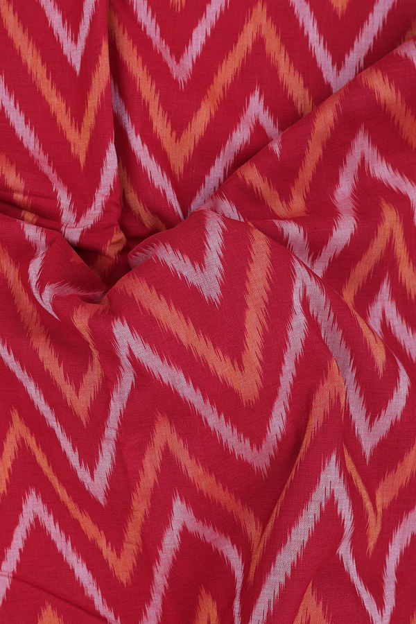 Pochampally Cotton Saree In Crimson Red With Chevron Design