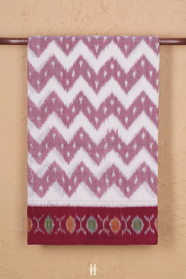 Pochampally Cotton Saree In White With Chevron Design