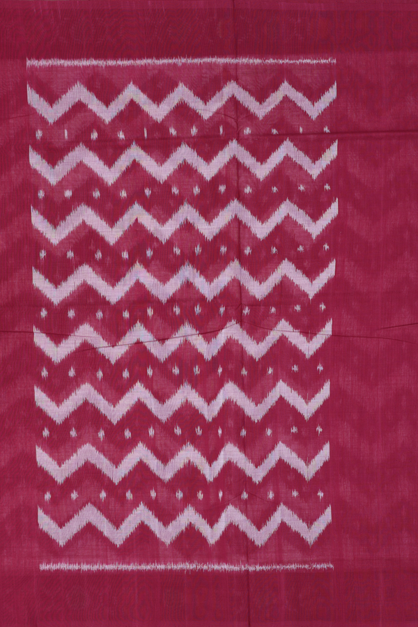Pochampally Cotton Saree In White With Chevron Design