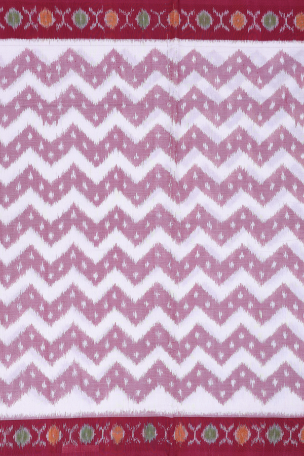 Pochampally Cotton Saree In White With Chevron Design