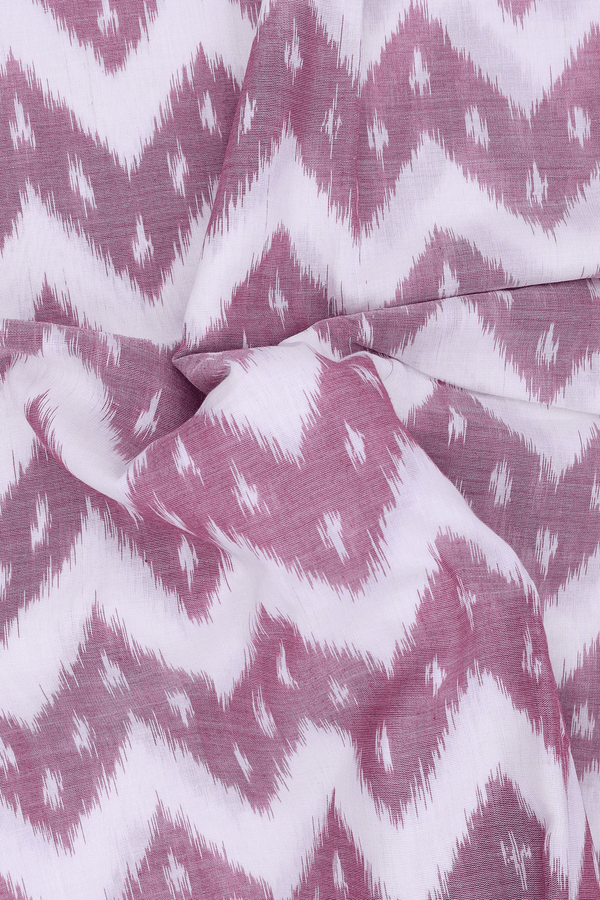Pochampally Cotton Saree In White With Chevron Design