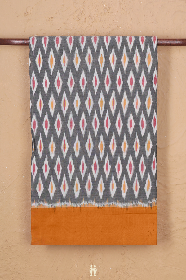 Pochampally Cotton Saree In Grey With Diamond Design