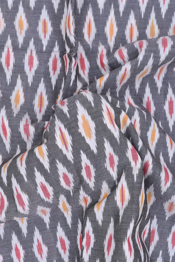 Pochampally Cotton Saree In Grey With Diamond Design