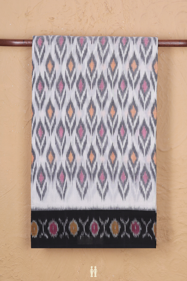 Pochampally Cotton Saree In White With Allover Design