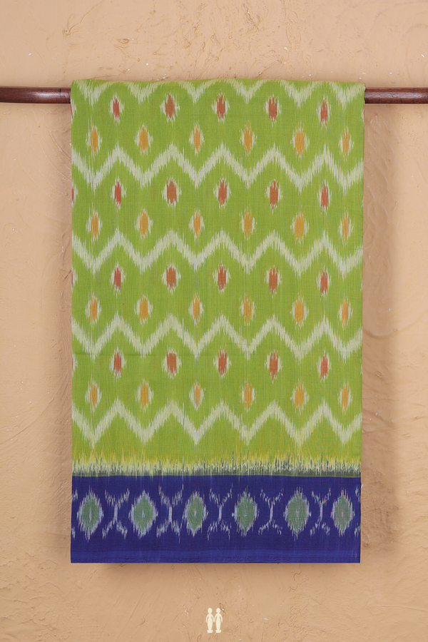 Pochampally Cotton Saree In Green With Chevron Design