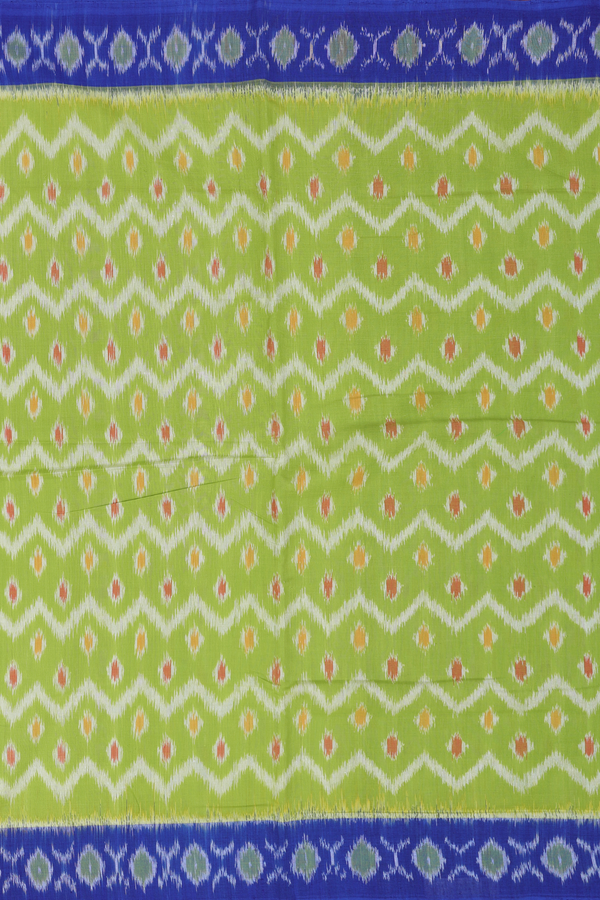 Pochampally Cotton Saree In Green With Chevron Design