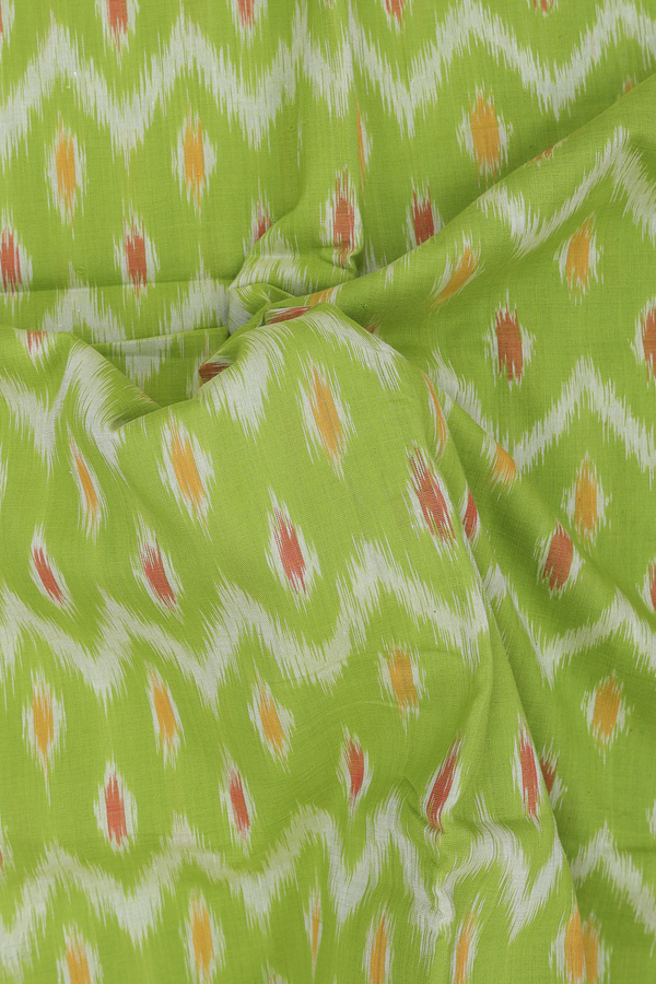 Pochampally Cotton Saree In Green With Chevron Design