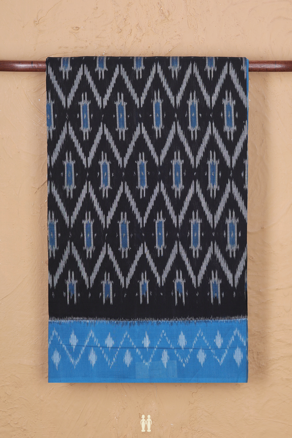 Pochampally Cotton Saree In Black With Chevron Design