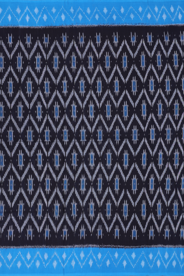 Pochampally Cotton Saree In Black With Chevron Design