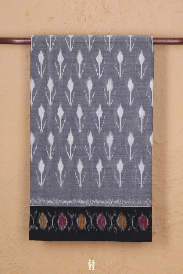 Pochampally Cotton Saree In Grey With Ikat Design