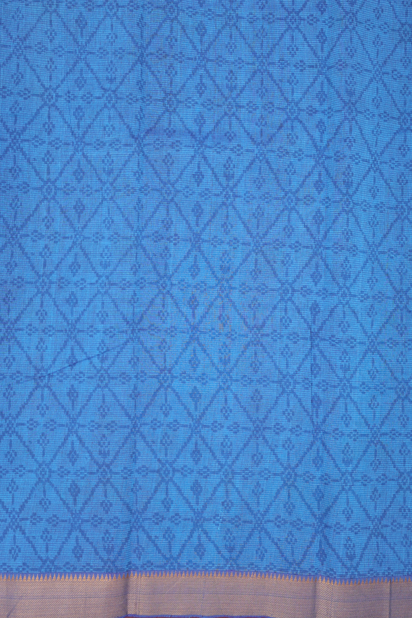 Mangalagiri Cotton Saree In Cerulean Blue With Floral Design