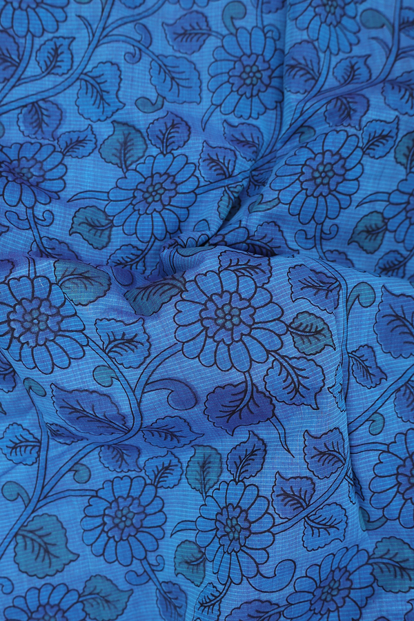 Mangalagiri Cotton Saree In Cerulean Blue With Floral Design