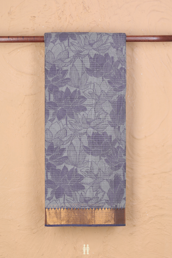 Printed Mangalagiri Cotton Saree In Grey With Floral Design