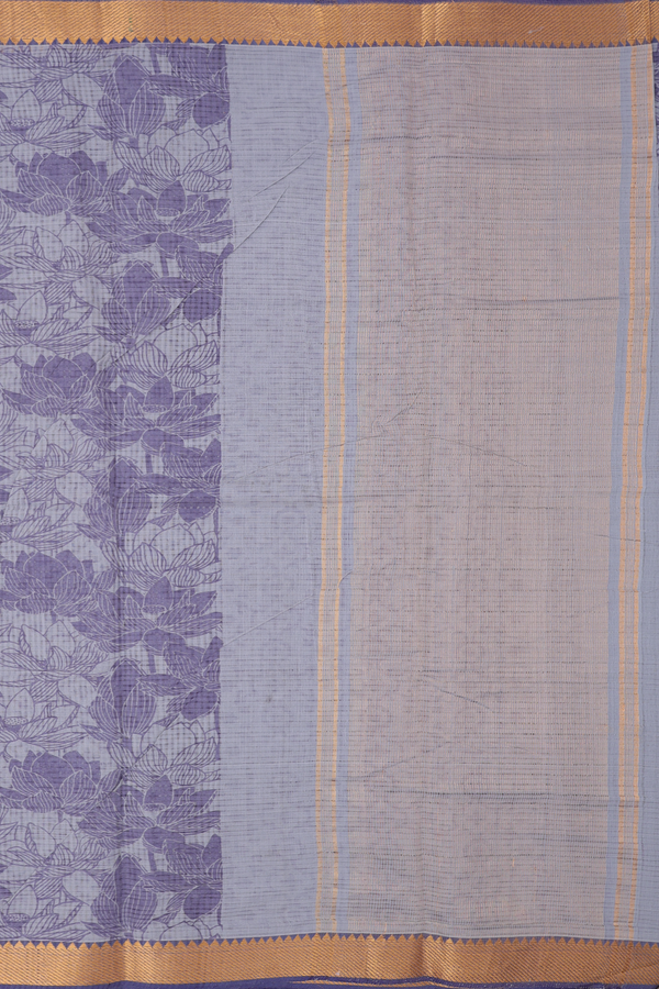 Printed Mangalagiri Cotton Saree In Grey With Floral Design