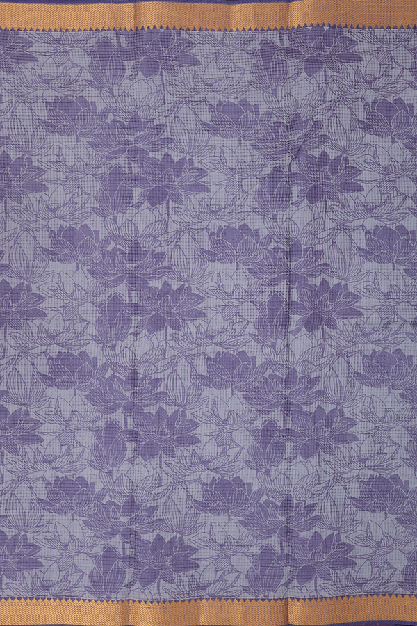 Printed Mangalagiri Cotton Saree In Grey With Floral Design